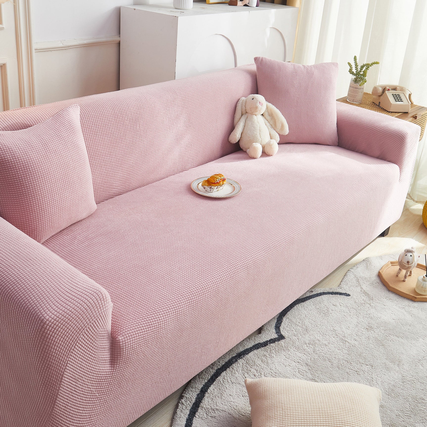 Grid Textured Stretch Sofa Cover, Soft Elastic Slipcover for Couch Protection - Ornate Home