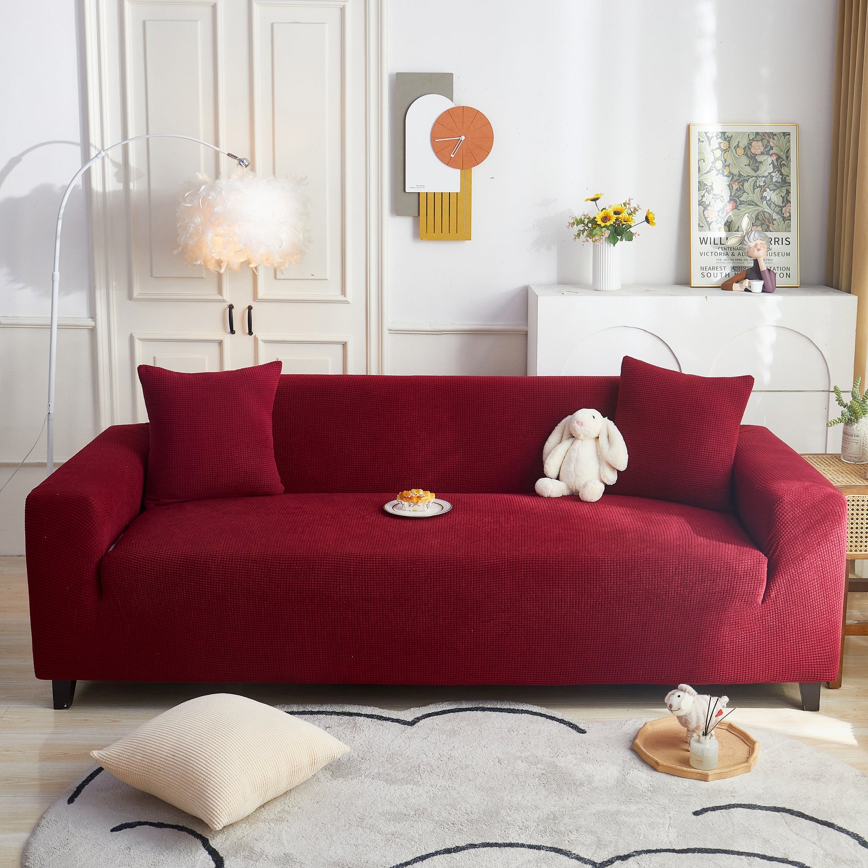 Grid Textured Stretch Sofa Cover, Soft Elastic Slipcover for Couch Protection - Ornate Home