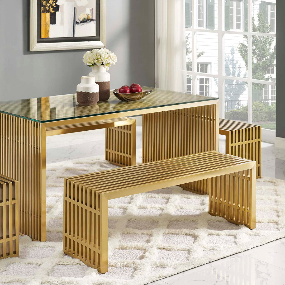 Gridiron Gold Medium Stainless Steel Bench - Ornate Home