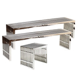 Gridiron Silver Benches (Set of 3) - Ornate Home