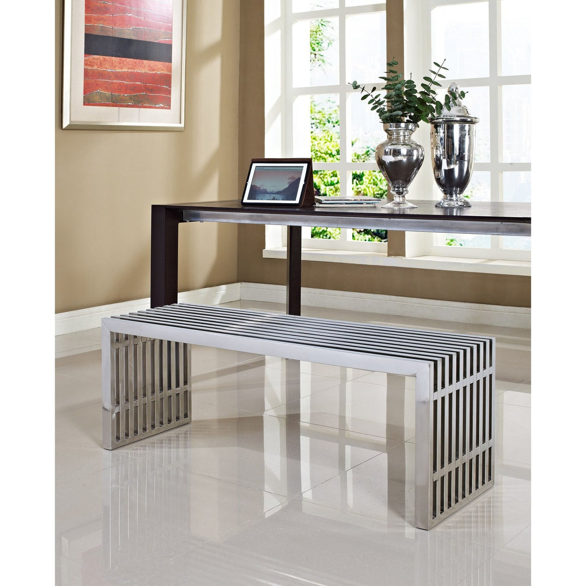 Gridiron Silver Large Stainless Steel Bench - Ornate Home