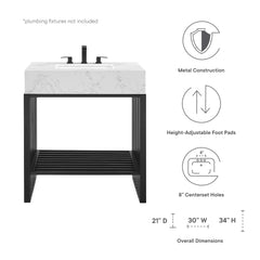 Gridiron White/Black 30" Bathroom Vanity - Ornate Home