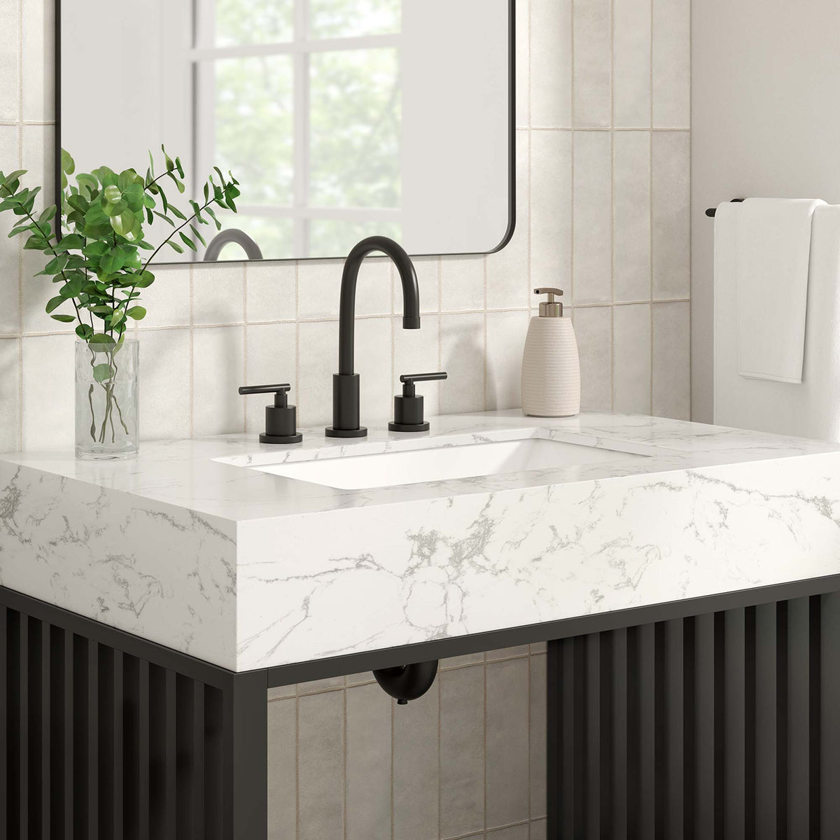 Gridiron White/Black 36" Bathroom Vanity - Ornate Home