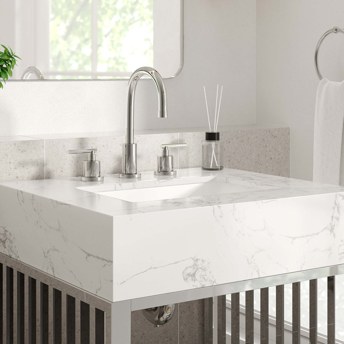 Gridiron White/Silver 24" Bathroom Vanity - Ornate Home