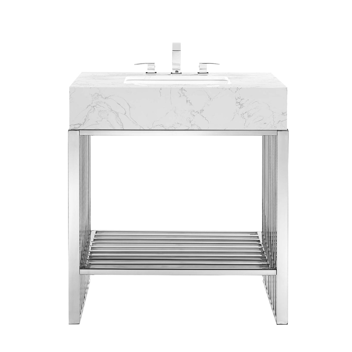 Gridiron White/Silver 30" Bathroom Vanity - Ornate Home