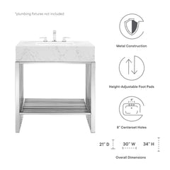 Gridiron White/Silver 30" Bathroom Vanity - Ornate Home