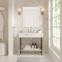 Gridiron White/Silver 36" Bathroom Vanity - Ornate Home