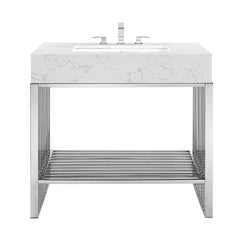 Gridiron White/Silver 36" Bathroom Vanity - Ornate Home