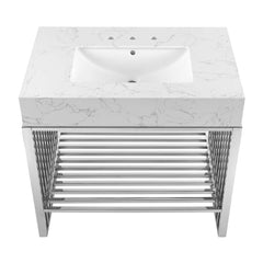 Gridiron White/Silver 36" Bathroom Vanity - Ornate Home