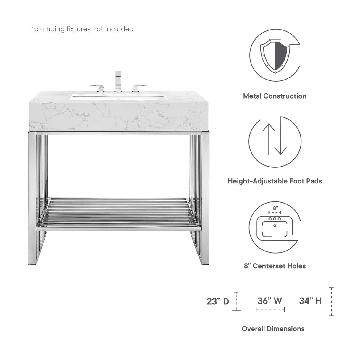 Gridiron White/Silver 36" Bathroom Vanity - Ornate Home