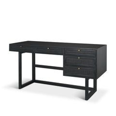 Grier Black 60" Solid Wood Cane Office Desk