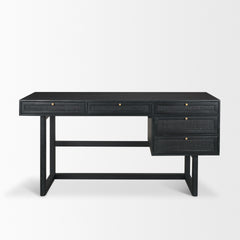 Grier Black 60" Solid Wood Cane Office Desk