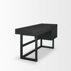 Grier Black 60" Solid Wood Cane Office Desk