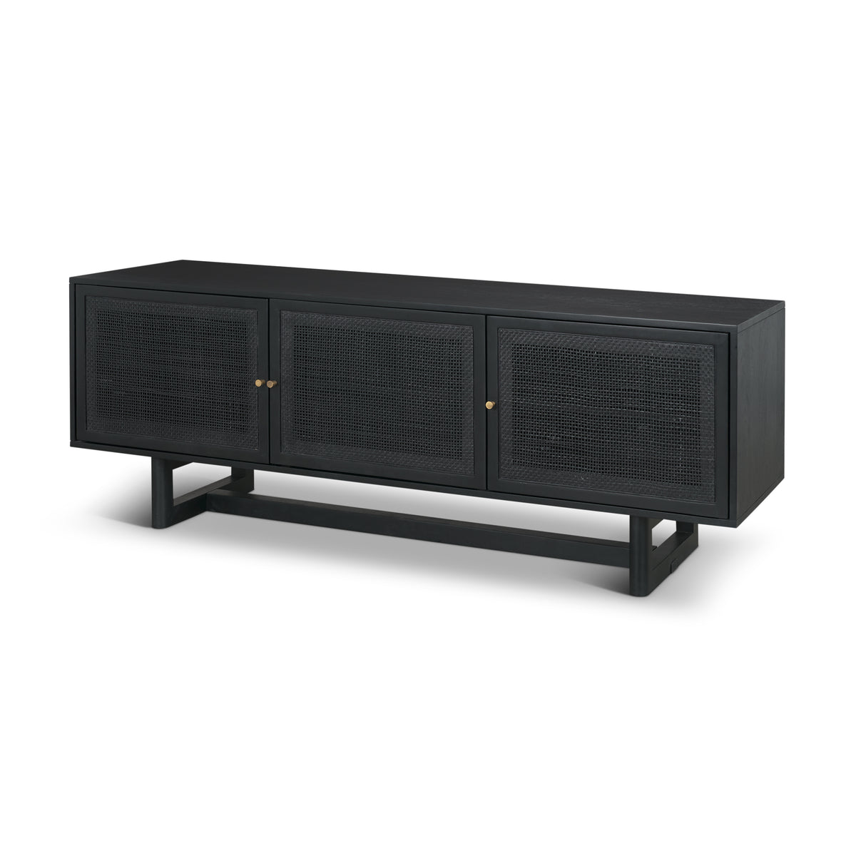 Grier Black 65" Solid Wood Cane Media Console - Ornate Home