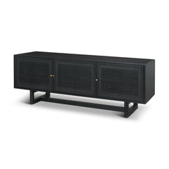 Grier Black 65" Solid Wood Cane Media Console