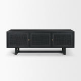 Grier Black 65" Solid Wood Cane Media Console - Ornate Home