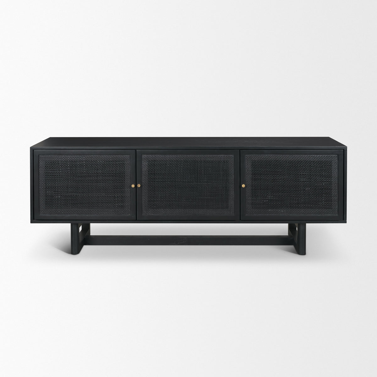 Grier Black 65" Solid Wood Cane Media Console - Ornate Home