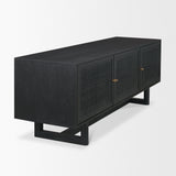 Grier Black 65" Solid Wood Cane Media Console - Ornate Home