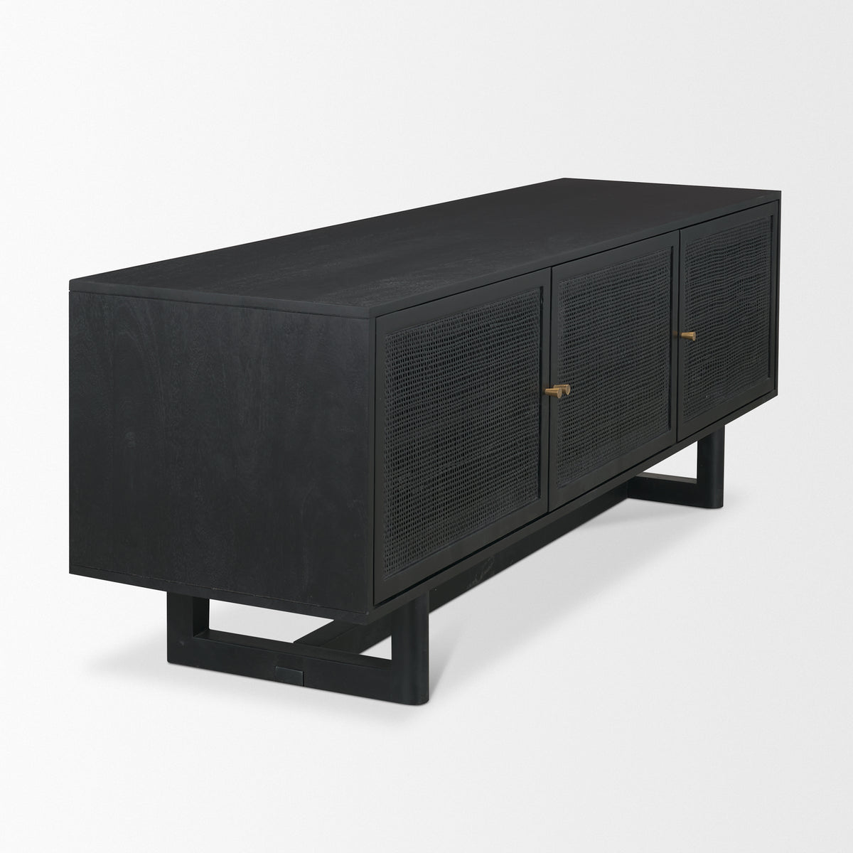 Grier Black 65" Solid Wood Cane Media Console - Ornate Home