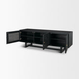 Grier Black 65" Solid Wood Cane Media Console - Ornate Home