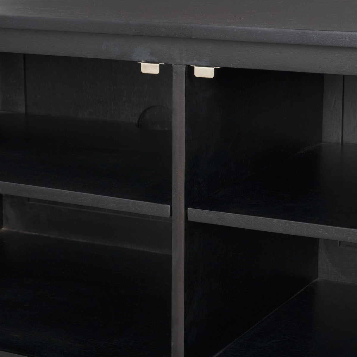Grier Black 65" Solid Wood Cane Media Console - Ornate Home