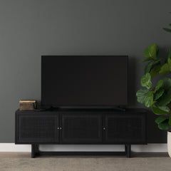 Grier Black 65" Solid Wood Cane Media Console