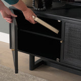 Grier Black 65" Solid Wood Cane Media Console - Ornate Home