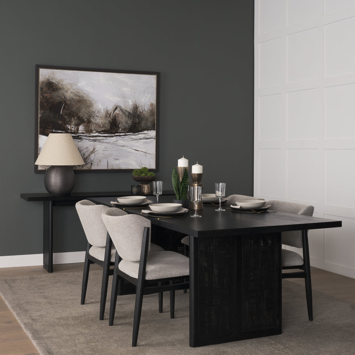 Grier Black 65" Wood Cane Console Table