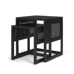 Grier Black Wood Cane Nesting Accent Tables (Set of 2) - Ornate Home