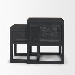 Grier Black Wood Cane Nesting Accent Tables (Set of 2) - Ornate Home