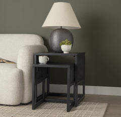 Grier Black Wood Cane Nesting Accent Tables (Set of 2) - Ornate Home