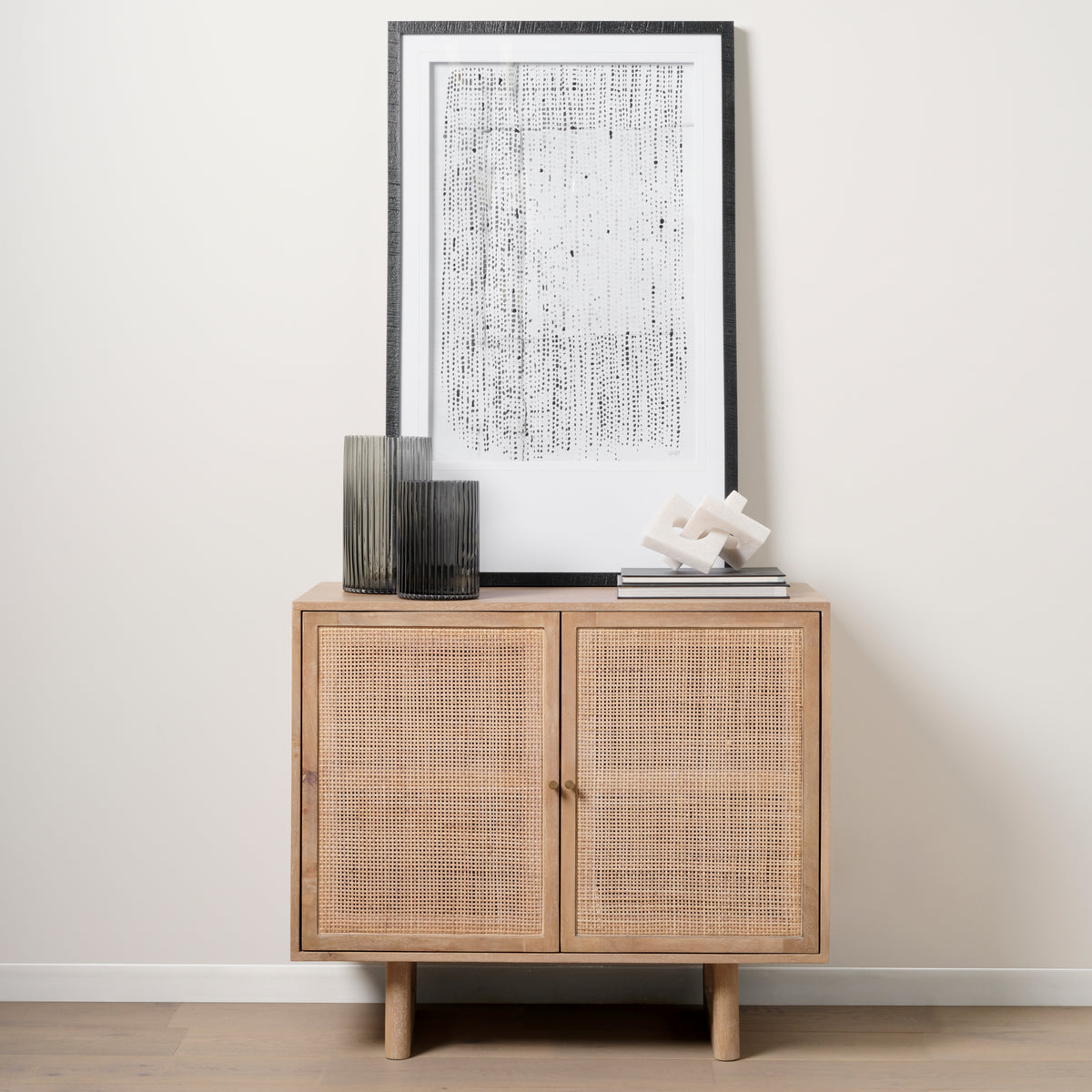Grier Light Brown 36" Wood with Cane 2 Door Accent Cabinet - Ornate Home