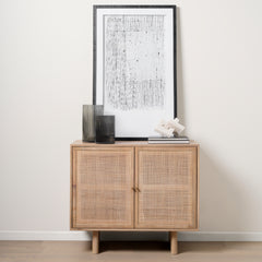 Grier Light Brown 36" Wood with Cane 2 Door Accent Cabinet - Ornate Home