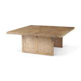 Grier Light Brown 42" Square Wood with Cane Coffee Table - Ornate Home