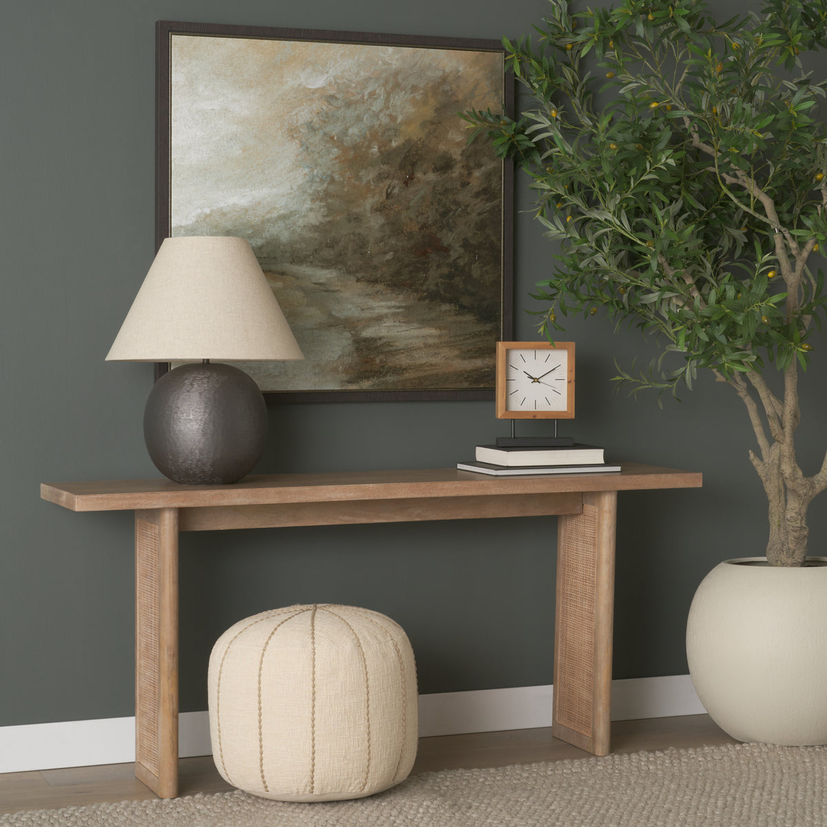 Grier Light Brown 65" Solid Wood with Cane Console Table - Ornate Home