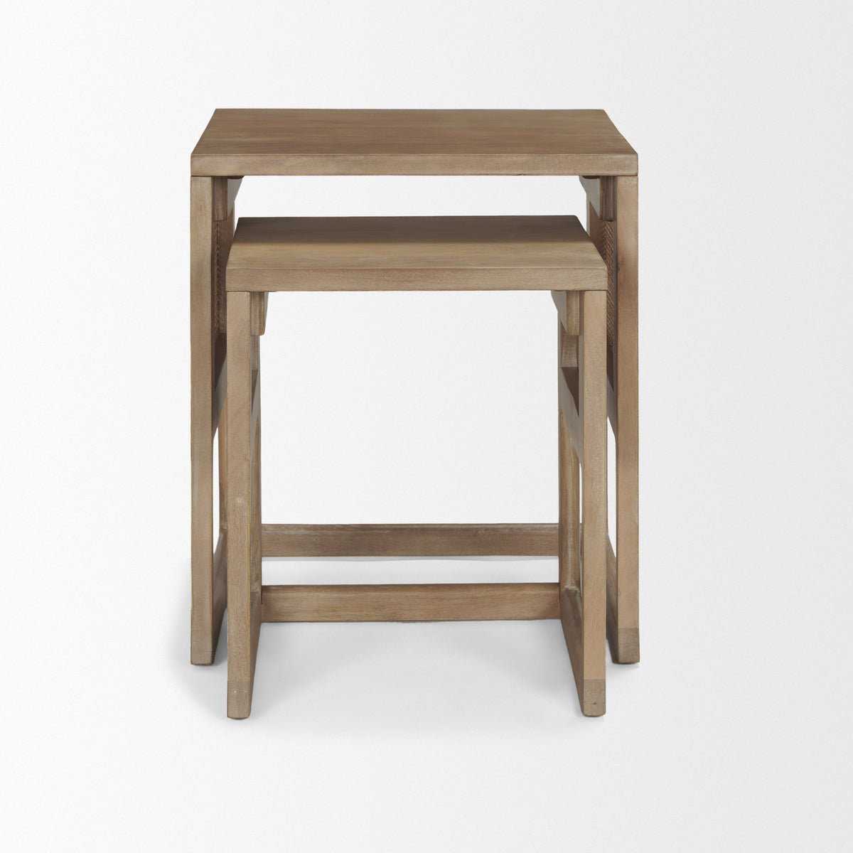 Grier Light Brown Solid Wood with Cane Nesting Accent Tables (Set of 2) - Ornate Home