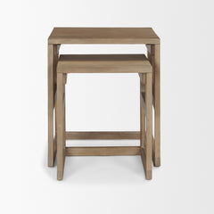 Grier Light Brown Solid Wood with Cane Nesting Accent Tables (Set of 2) - Ornate Home