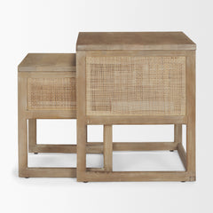 Grier Light Brown Solid Wood with Cane Nesting Accent Tables (Set of 2) - Ornate Home