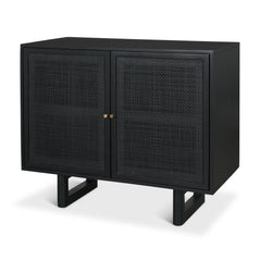Grier Matte Black Wood Cane Accent Cabinet