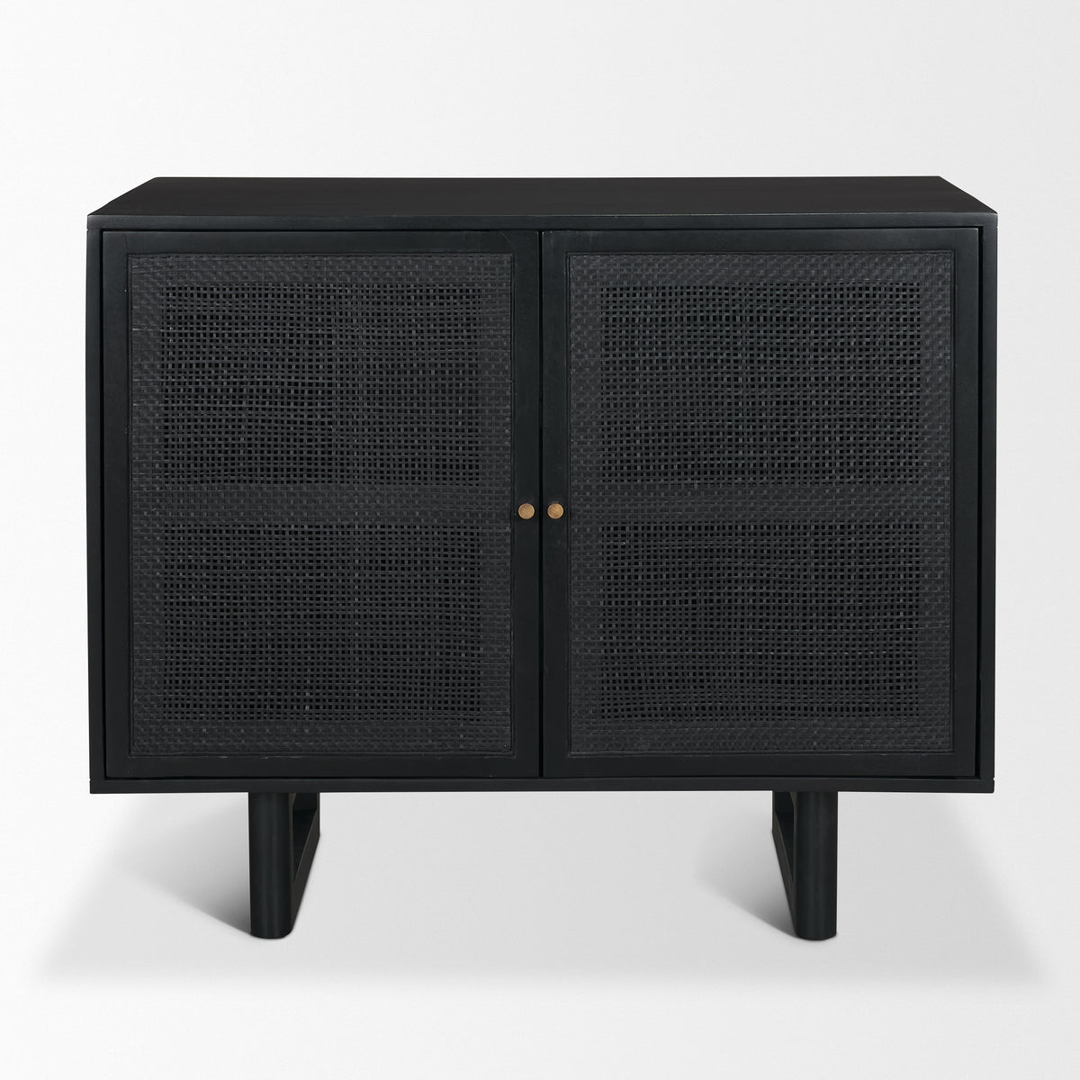Grier Matte Black Wood Cane Accent Cabinet - Ornate Home