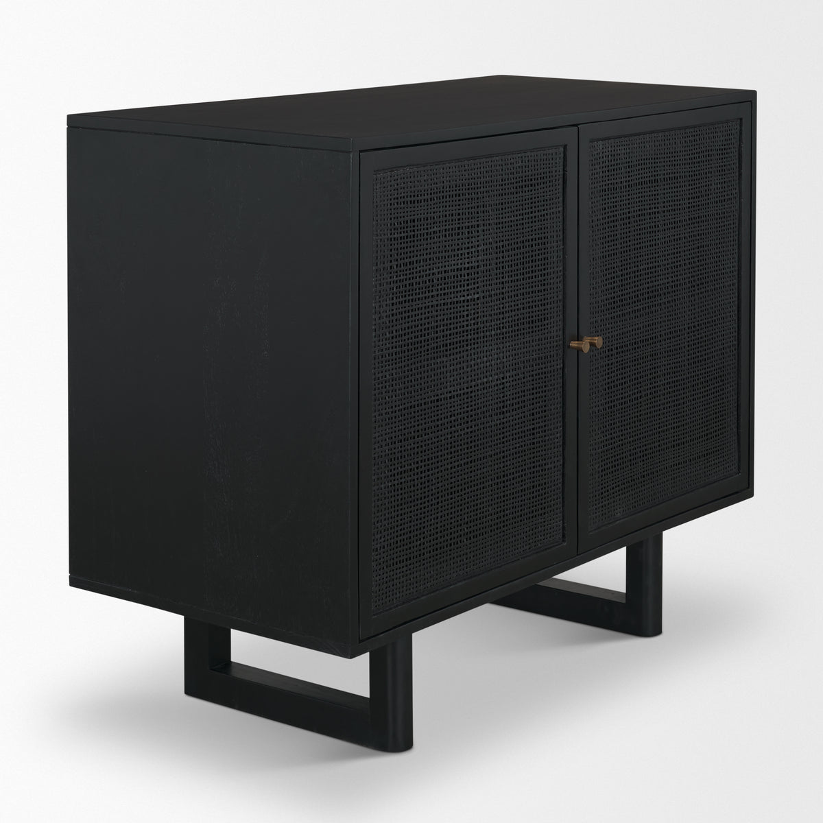 Grier Matte Black Wood Cane Accent Cabinet - Ornate Home