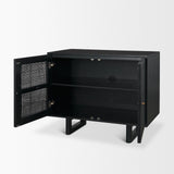 Grier Matte Black Wood Cane Accent Cabinet - Ornate Home