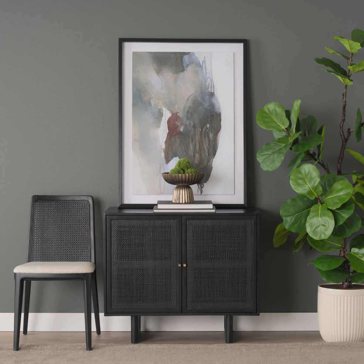 Grier Matte Black Wood Cane Accent Cabinet - Ornate Home