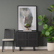 Grier Matte Black Wood Cane Accent Cabinet - Ornate Home