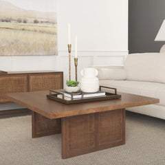 Grier Medium Brown 42" Square Solid Wood with Cane Coffee Table - Ornate Home