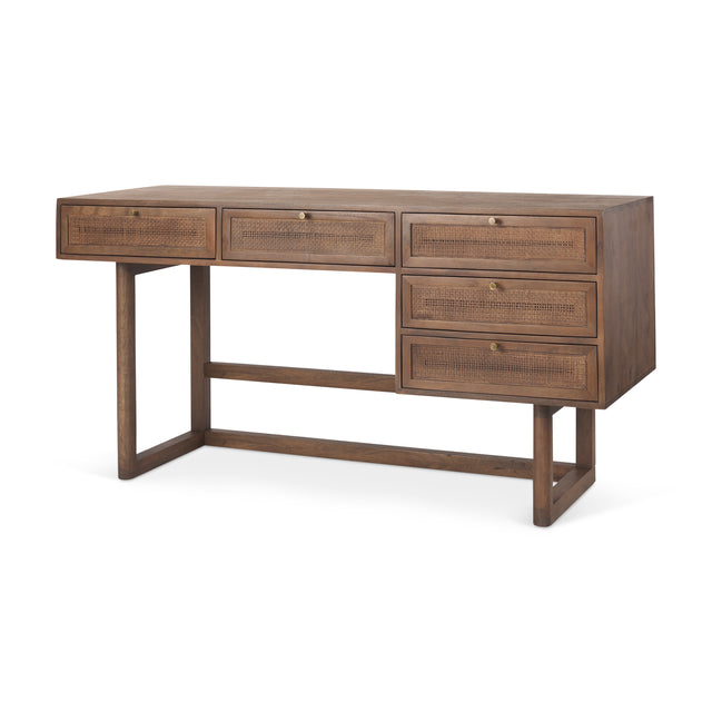 Grier Medium Brown 60" Solid Wood with Cane Office Desk - Ornate Home