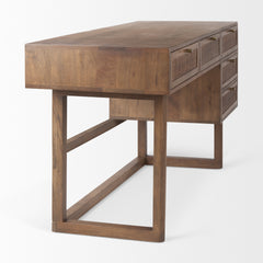 Grier Medium Brown 60" Solid Wood with Cane Office Desk