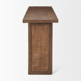 Grier Medium Brown 65" Solid Wood with Cane Console Table - Ornate Home