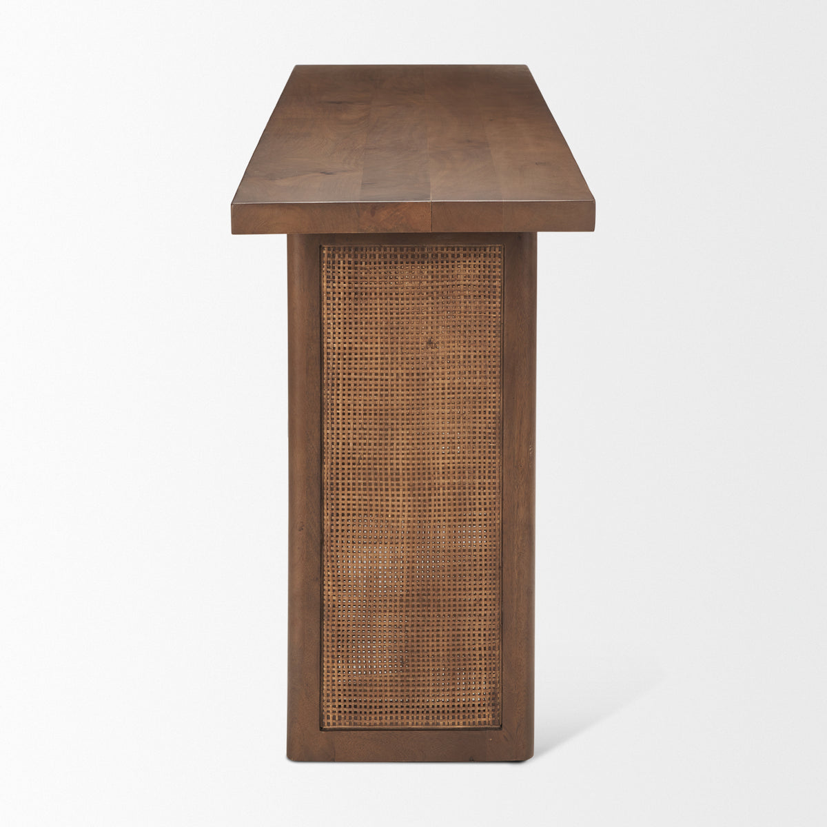 Grier Medium Brown 65" Solid Wood with Cane Console Table - Ornate Home