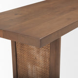 Grier Medium Brown 65" Solid Wood with Cane Console Table - Ornate Home